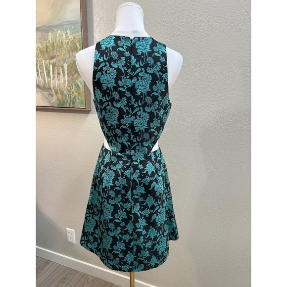 Hutch Anthropologie Teal Floral Jacquard Cut-Out Fit & Flare Mini Dress  Size 4 - Picture 4 of 10